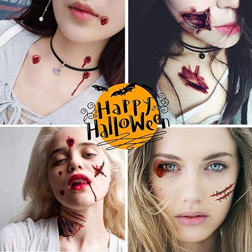 Miniatura 3 de 30 hojas de 180 piezas de cambio de imagen de zombi de Halloween simulación de terror heridas sangrientas simulación impermeable tatuaje cicatrices