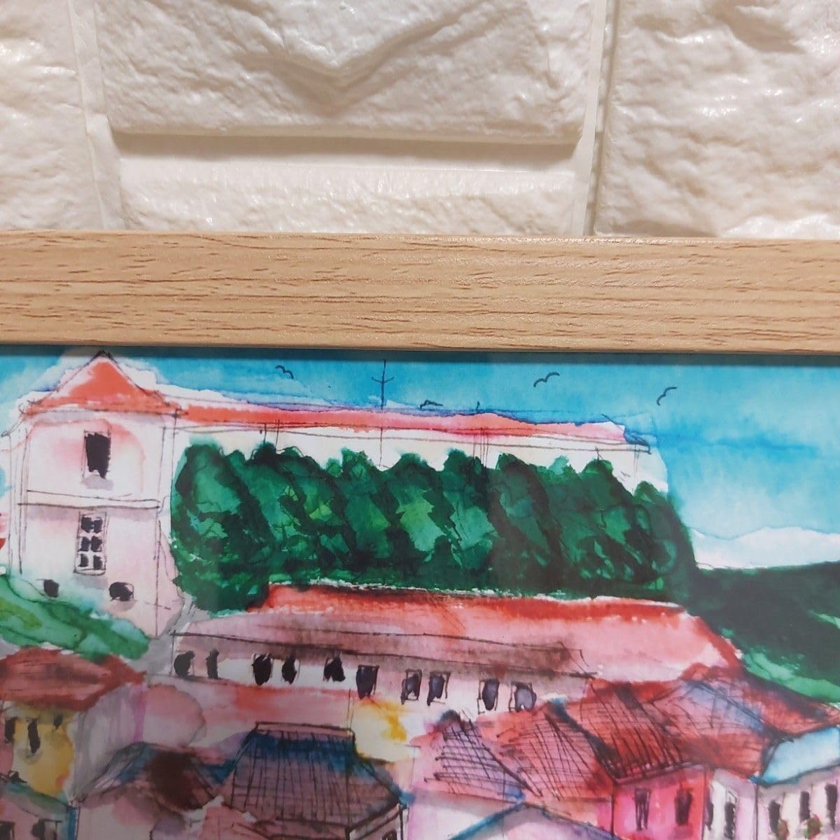 Amazon.co.jp: 自作絵画印刷作品 イタリアナポリの風景 フレーム入り 