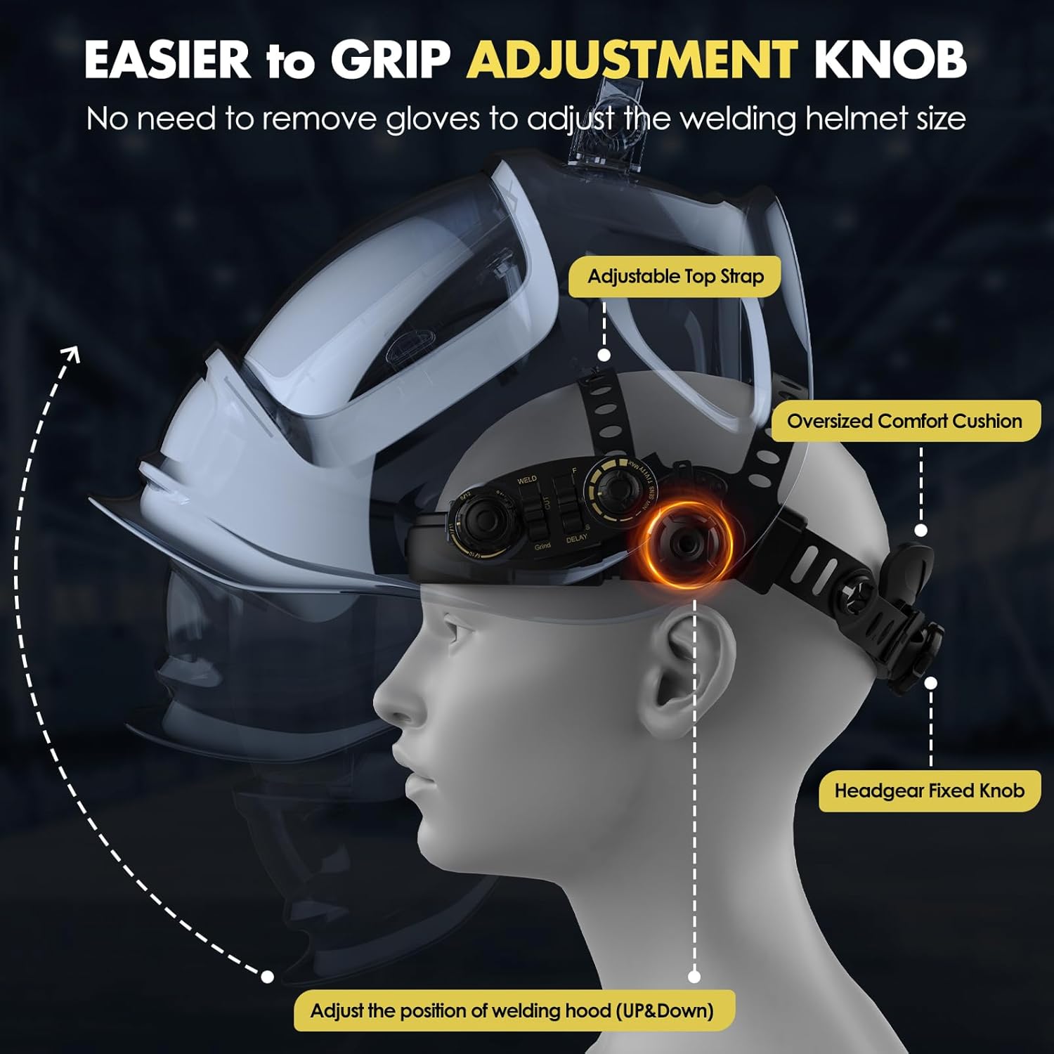 Welding Helmet Auto Darkening with Light, Large View 3.94" x 3.66", True Color Welding Hood Optical Clarity, 4 Arc Sensor Solar Powered, Wide Shade 3.5/5-9/9-13 Welding Mask for TIG MIG ARC Cut Grind