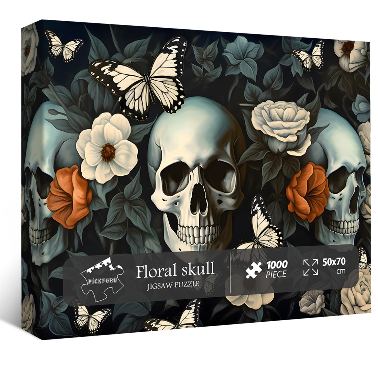 Skull Puzzles for Adults 1000 Pieces, Vintage Halloween Jigsaw Puzzle Flowers Butterfly, Horror Skeleton Puzzle Challenging Puzzles for Adults