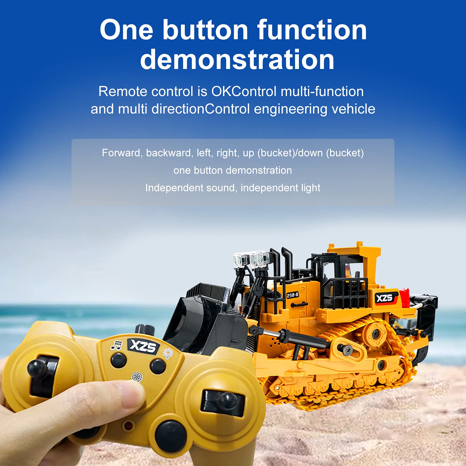 Jemora 1:24 2.4G 9CH RC Bulldozer RC Tracteur Camion Véhicules d'ingénierie de Construction avec Une démonstration clé Simulation de lumière LED Fonction sonore Jouets éducatifs pour Enfants