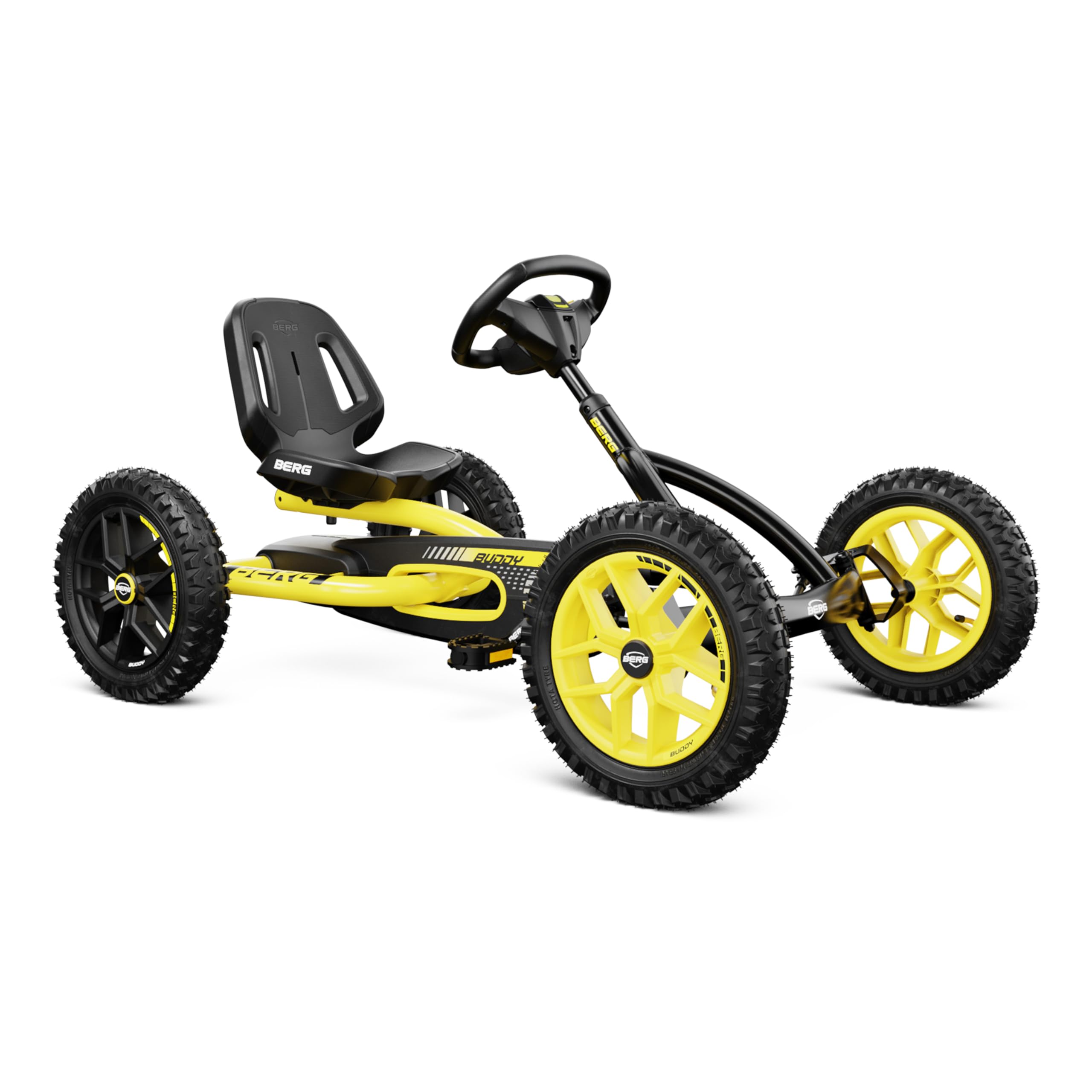 BERG Kart, Pneus pneumatiques et Roue Libre Buddy Cross, 24.20.65.00, Jaune/​Noir, Jouets pour Enfants adaptés aux Enfants âgés de 3 à 8 Ans