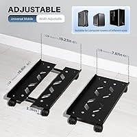 Vista 2 de Soporte de torre de computadora móvil, soporte de torre de metal ajustable, soporte de piso de PC con 4 ruedas giratorias de bloqueo, soporte de CPU