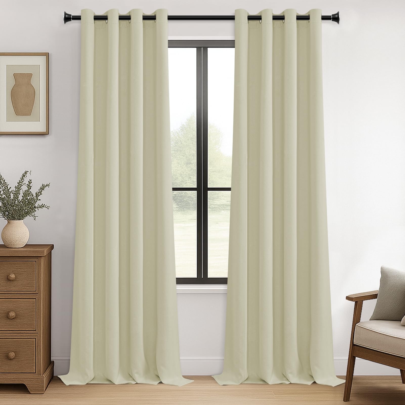 MRTREES 2 Pezzi Tende Oscuranti per Interni Termiche Isolanti Tende Camera da Letto Tinta Unita con Occhielli Moderne per Soggiorno Finestra Elegante 140x300 CM (Larghezza x Altezza) Beige