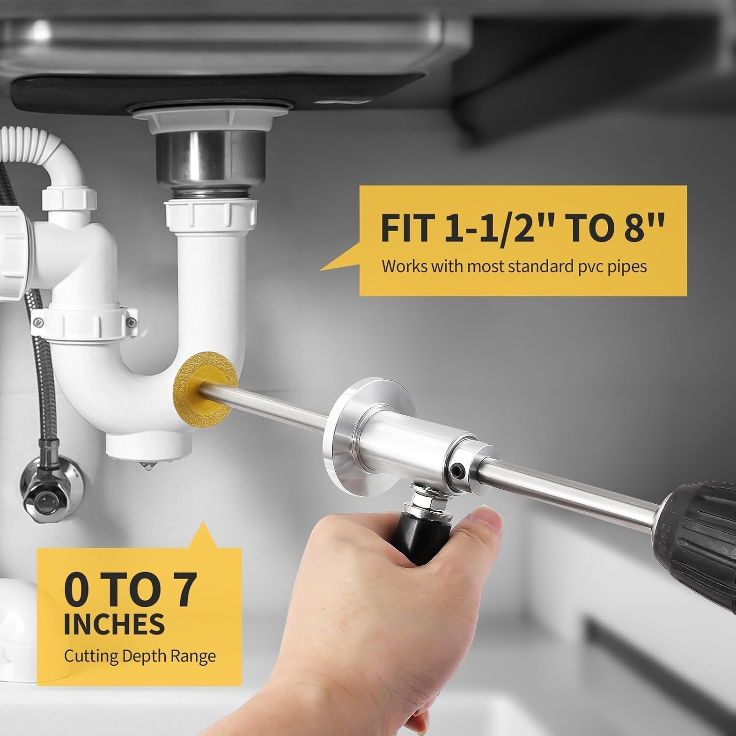 7-Inch Inside Pipe Cutter for Pvc Pipe, Cutter Tool Set with Scale Adjustable Depth Gauge, 5PCS Blades, 2 Hex Shank, Internal PVC Pipe Cutter with Diamond Grit Cutting Wheel for Plastic, ABS, Exhaust