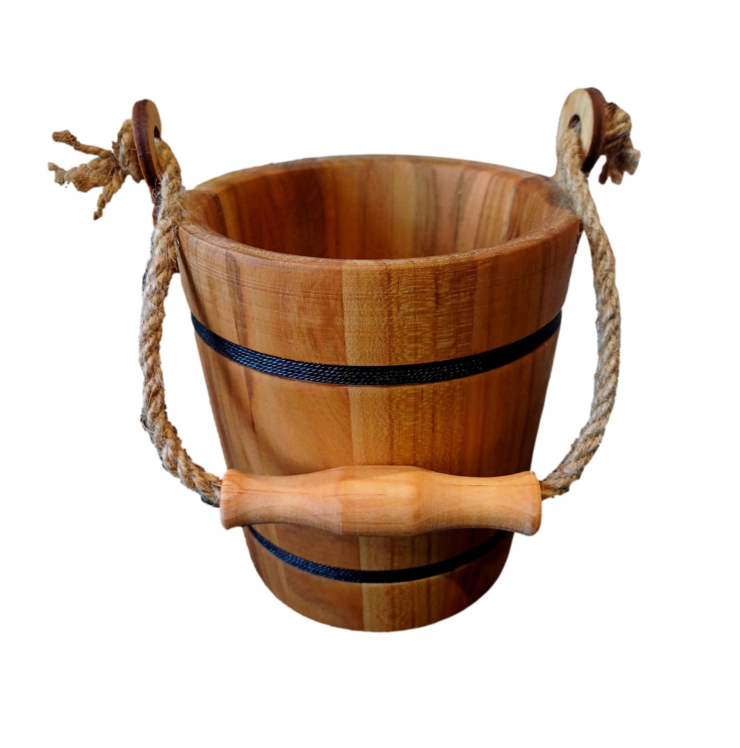 Wooden World - Secchiello decorativo in legno rustico - Organizer, vaso per fiori, contenitore per utensili - Marrone
