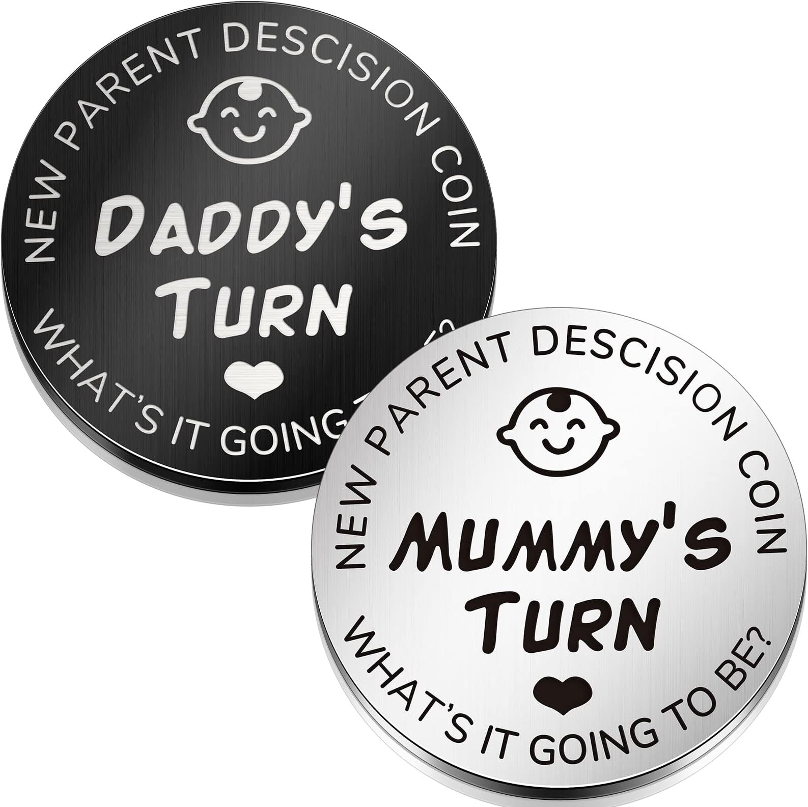 2 Pieces Fun New Parents Decision Coin Double-Sided Decision Making Coin New Baby Presents Pregnancy Presents for First Time Mom New Dad Presents for Christmas Thanksgiving Sliver and Black