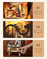 Vista 4 de Rolife Rompecabezas de madera 3D para adultos, kit de rincón de libros de bricolaje de 16 pulgadas, caja de música de rueda de fortuna de 16