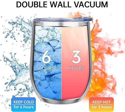 Miniatura 3 de MEZMUT Vaso de vino aislado de 12 onzas con tapa, doble pared al vacío, de acero inoxidable, taza de café, taza de café aislada para champán,