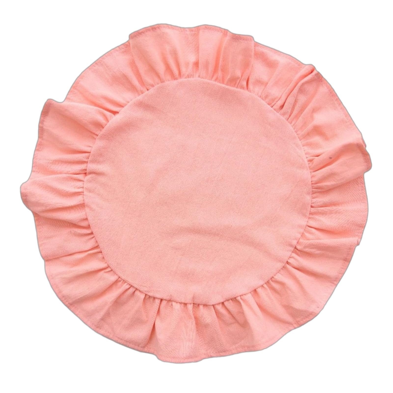 Rustic Farmhouse Round Ruffle Place Mat, Washable Scalloped Edge Table Mats for Kitchen Dining Party Table Decor Light Pink Round
