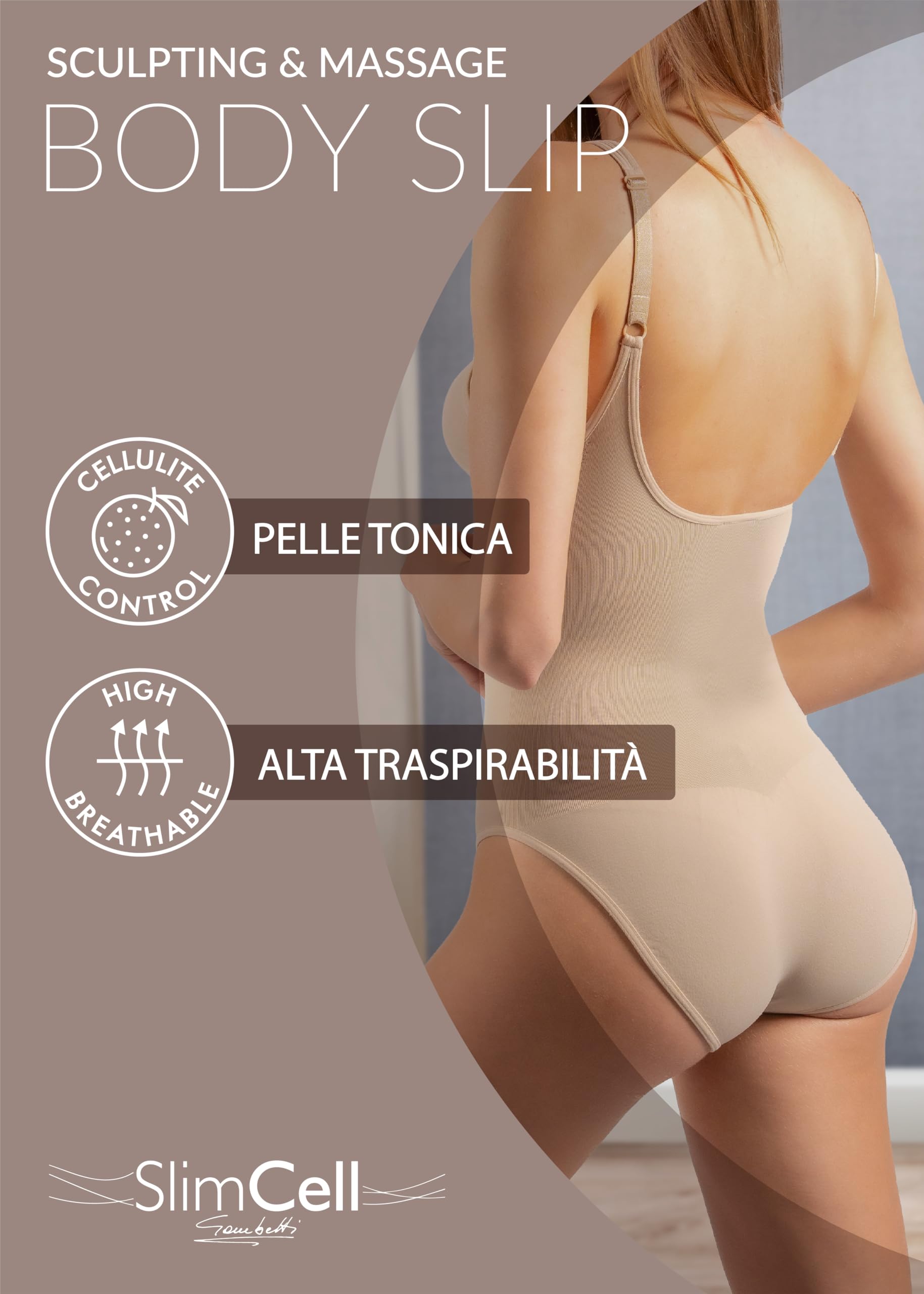 SLIMCELL Body Contenitivo Modellante – Effetto Pancia Piatta, Body Modellante Donna con Sostegno Senza Ferretto, Shapewear Bodysuit con Bretelle Regolabili - Made in Italy
