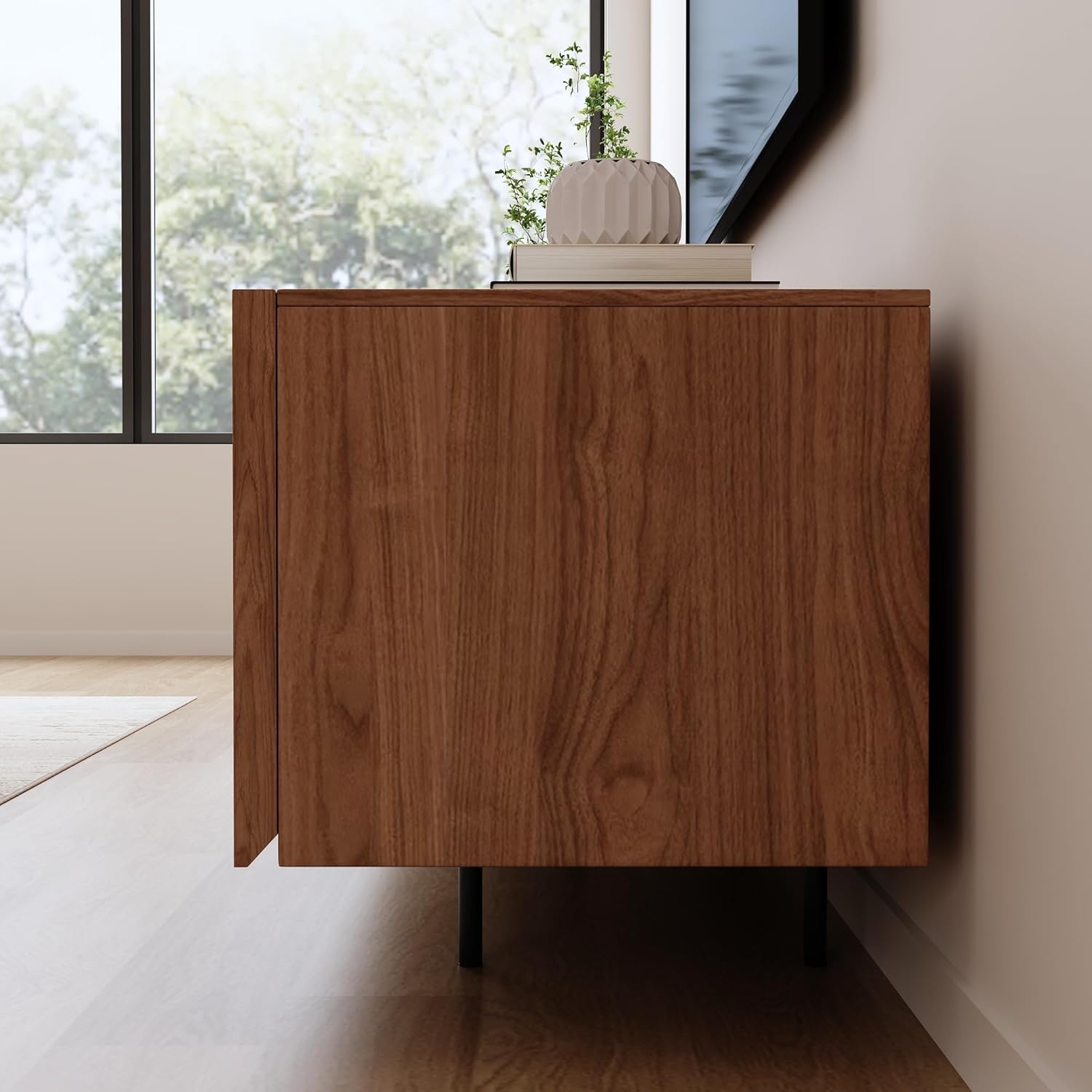Modern Walnut TV Stand – Long Media Console with 4 Doors, Large Concealed Storage, Cable Management & Metal Legs, Contemporary Entertainment Center for Living Room (Walnut Brown, 94.5")