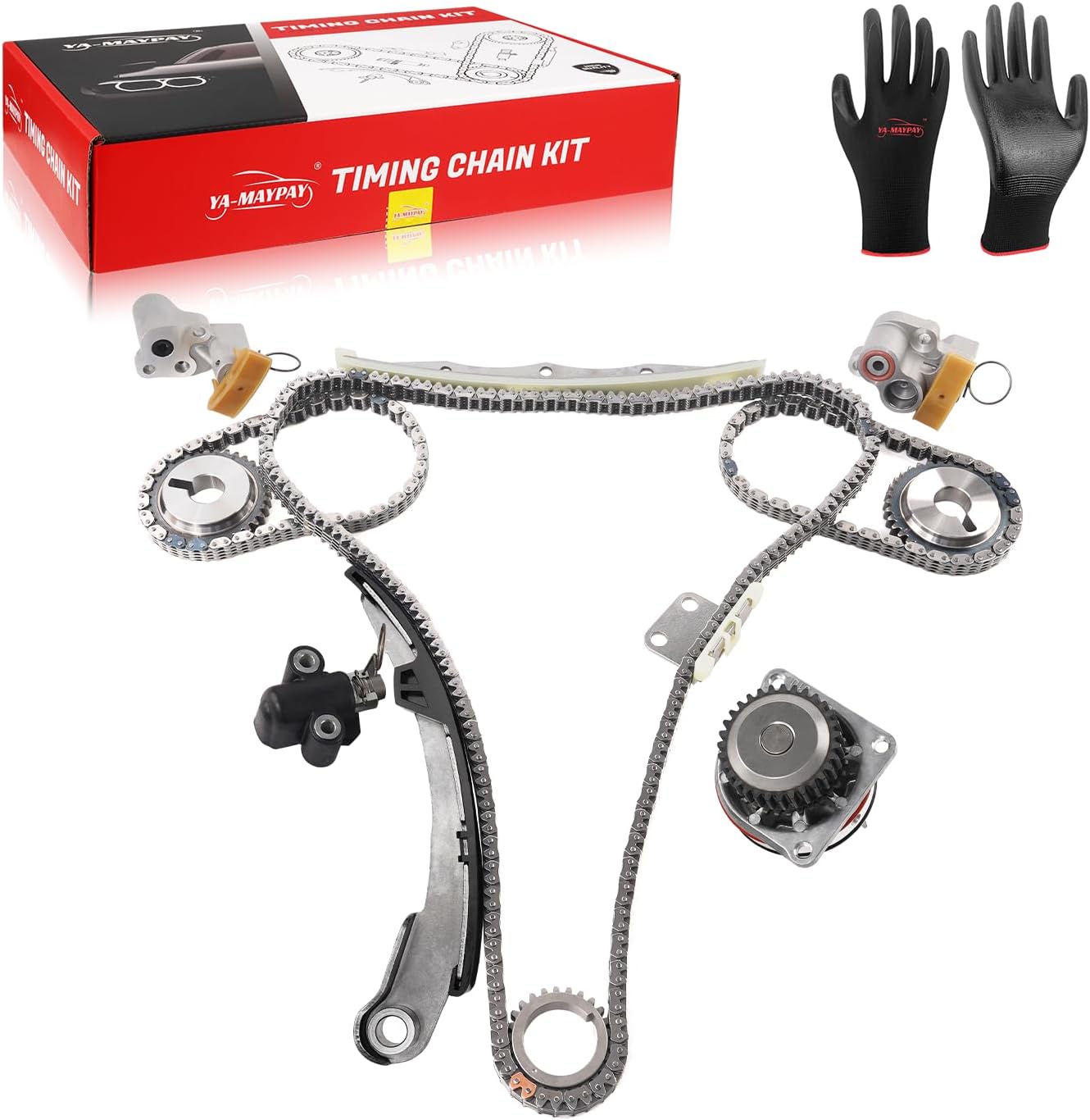 Engine Timing Chain Kit - with Water Pump Fits for Nissan Maxima 3.5L v6, for Altima 3.5L v6, for Quest 3.5L v6 VQ35DE Engine Timing Chain Set, Replace OE 21010-7Y026