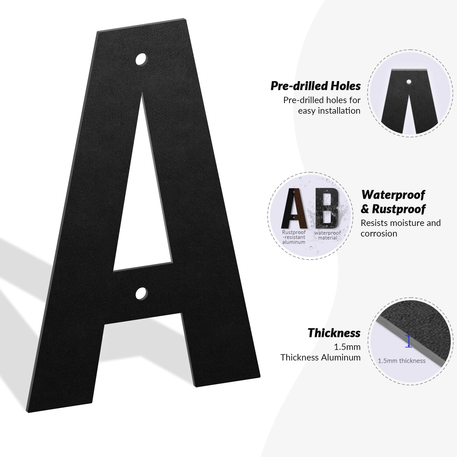 Aluminiowe numery domów 18 cm, czarne metalowe numery adresowe, metalowy numer adresu domu na zewnątrz, nowoczesny apartament ulica numer skrzynki pocztowej (5)