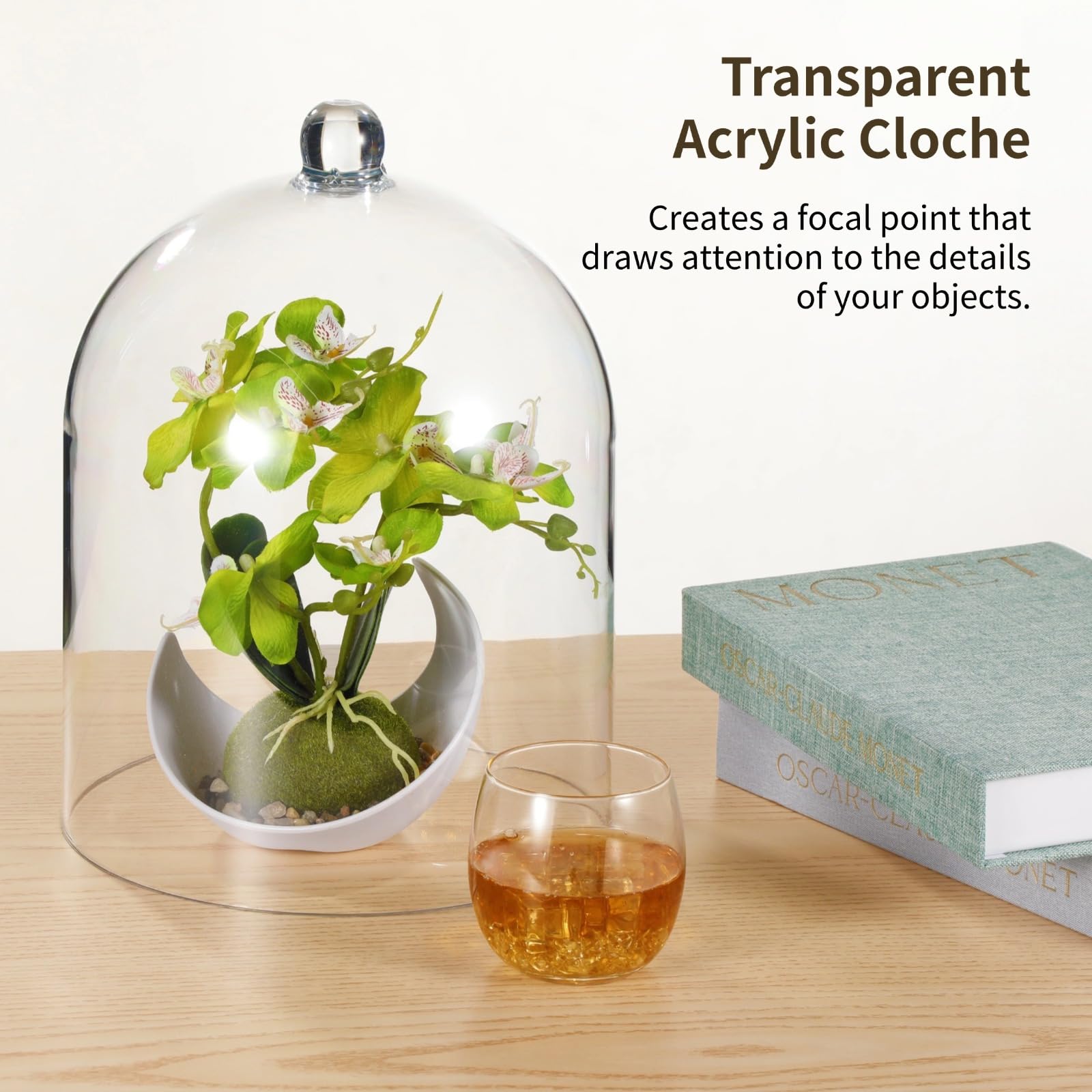 Bosreroy Thick Acrylic Dome 10X13 in, Transparent Cloche Display Cover for Cakes, Decor, Jewelry, Centerpieces, Plants, and Collectibles