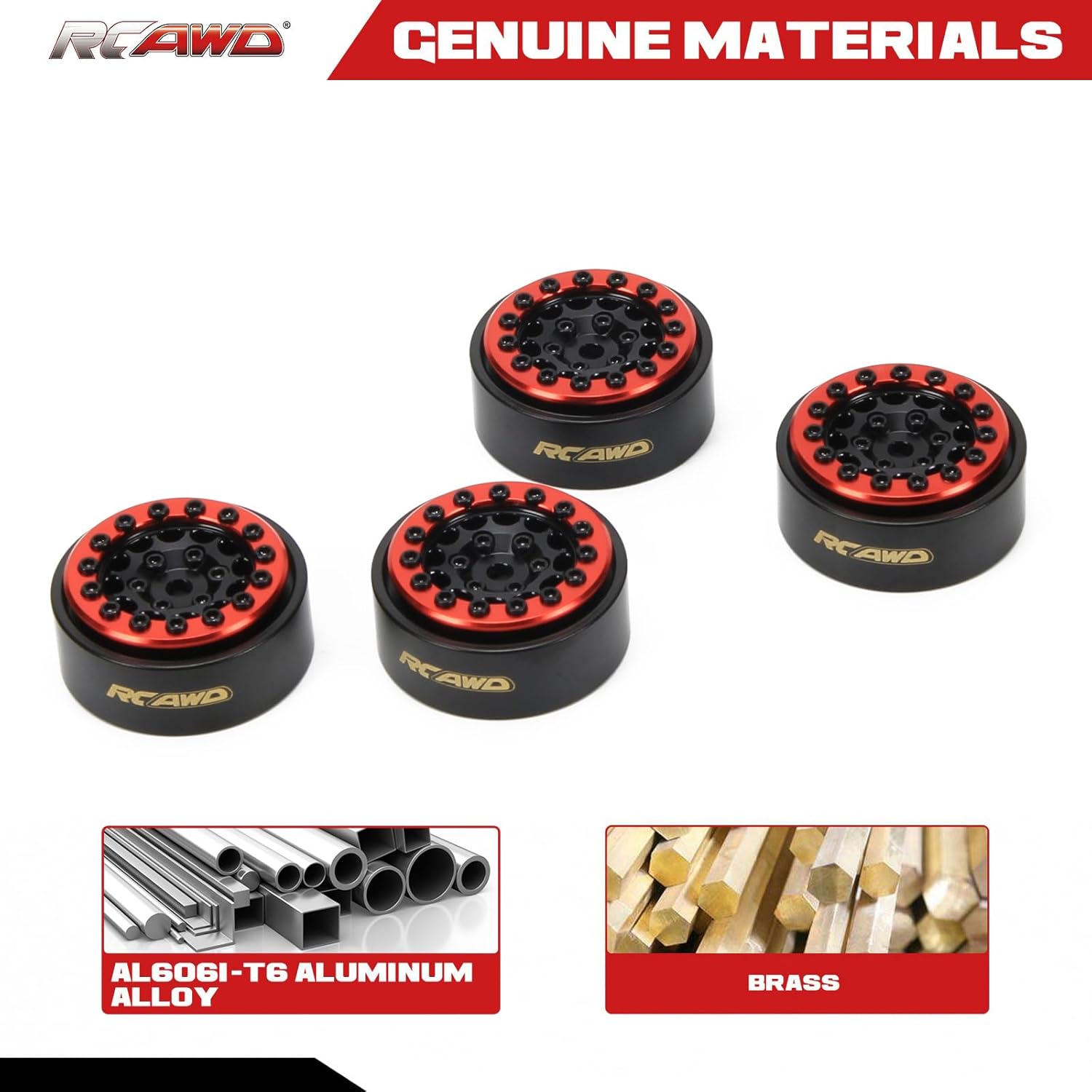 RCAWD 1.0 Beadlock SCX24 Wheel Rim & Lock Nut Alloy for Axial 1/24 SCX24 Series Upgrades Parts Black