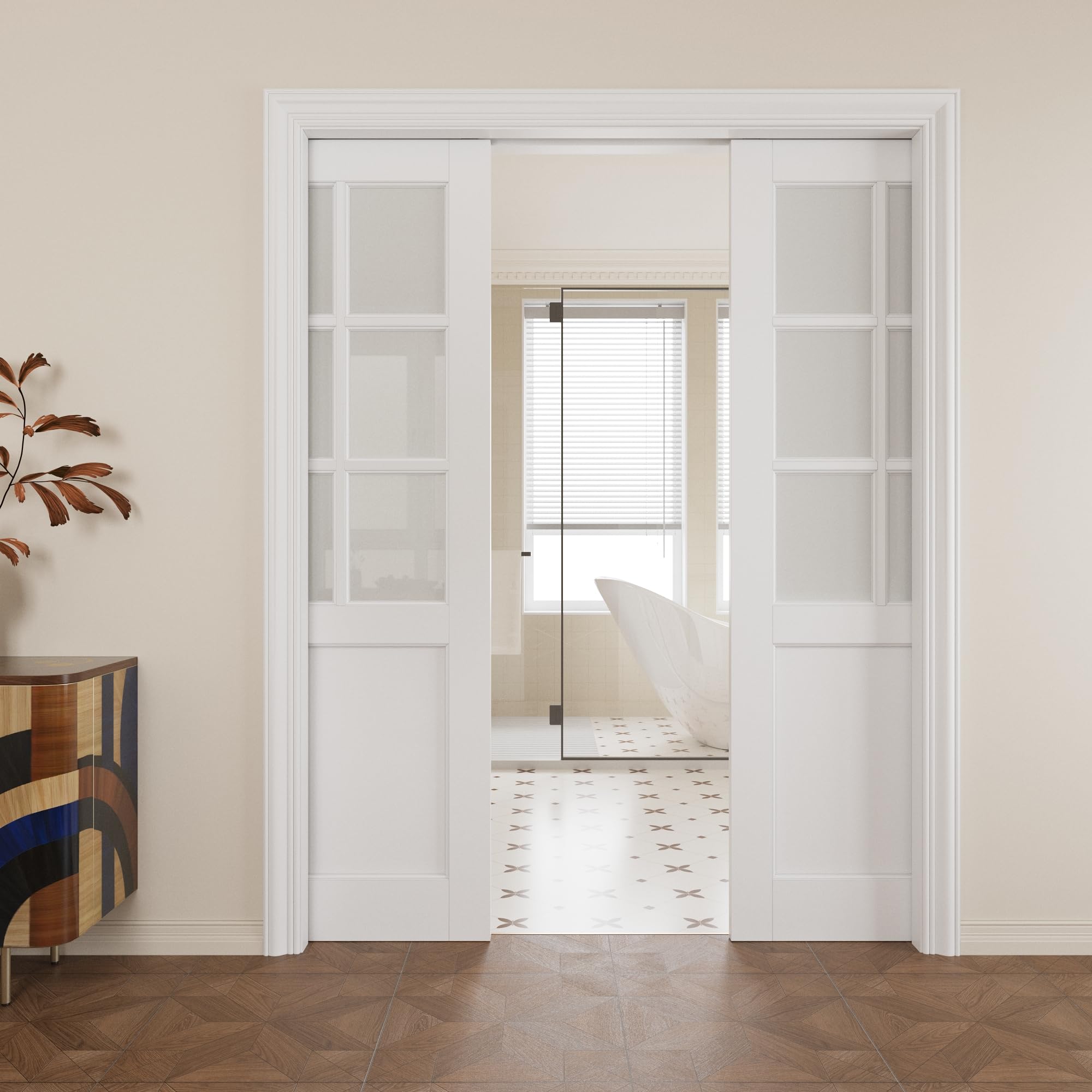 Pocket Door,6-Lite Frosted Glass Doors,Solid Door,60 x 80 Door