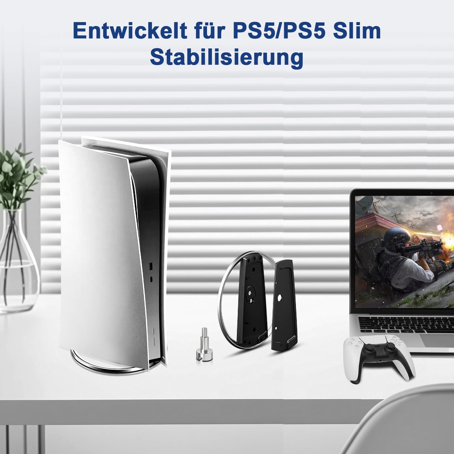 Vertikaler Standfuß für PS5 Slim/PS5 Disc & Digital Konsole, Basisständer für PS5 Zubehör, schwarzer vertikaler Konsolenständer mit Anti-Rutsch-Pad und Schraube