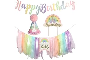 Pastel Rainbow High Chair Banner and Cake Topper Combo