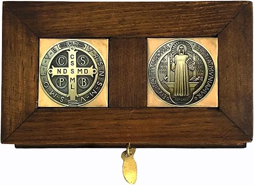 Miniatura 2 de San Benito Caja de Madera Regalo Religioso Rosario Baratija Recuerdo San Benito Alhajero Madera