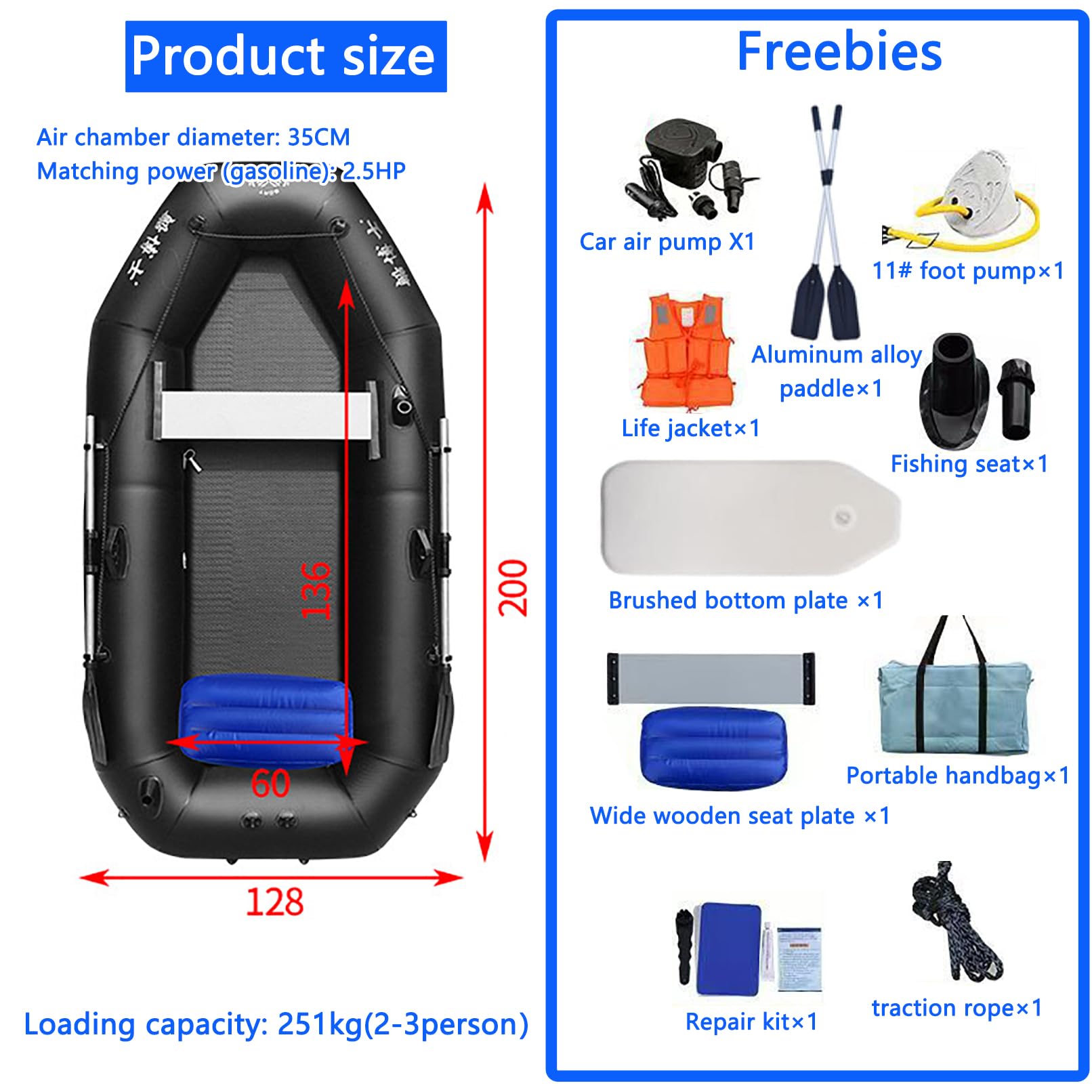 Kayak de pesca inflable, balsa para 1 persona, soporta 148 kg, perfecto para aventuras acuáticas en lagos, ríos y mar