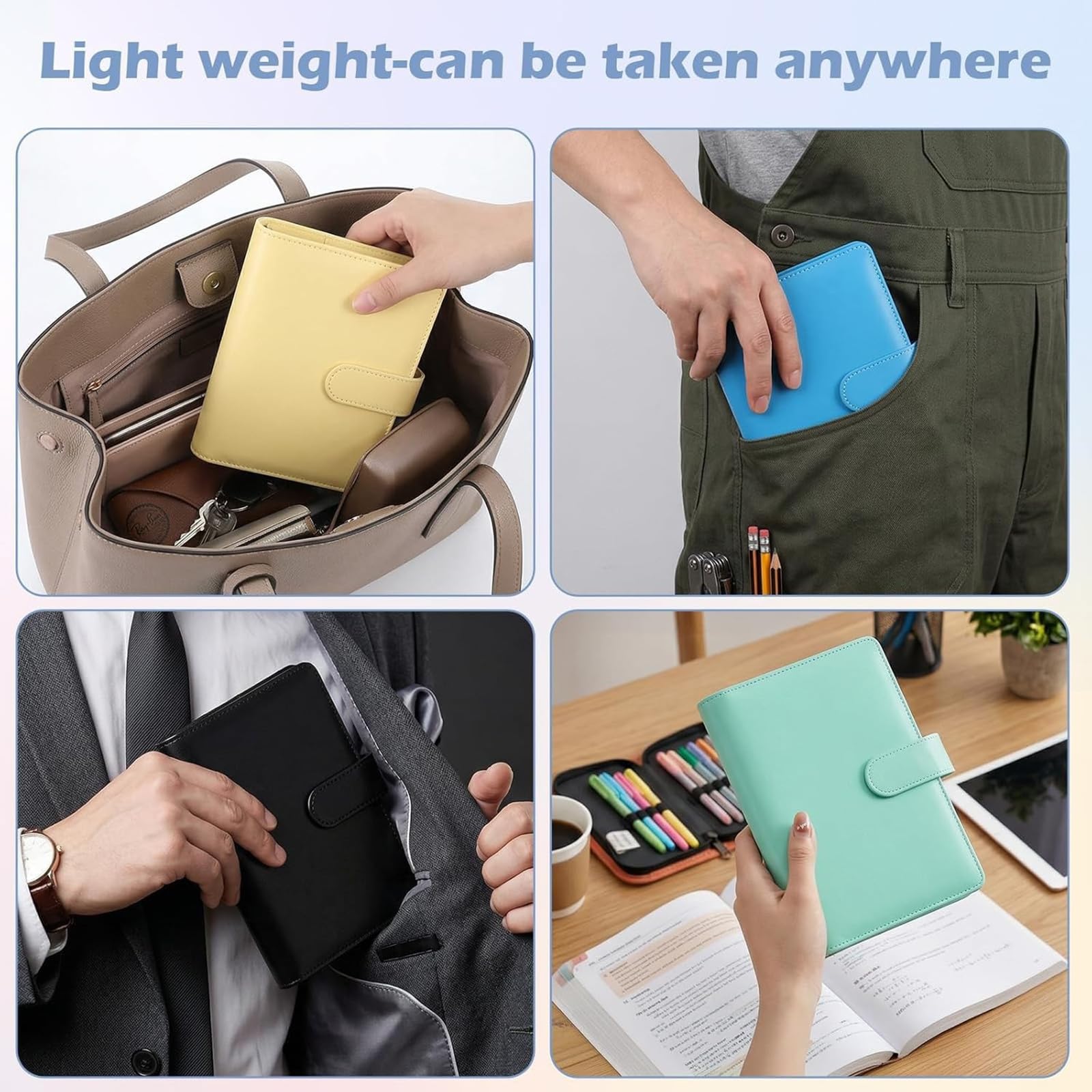 Quaderni raccoglitori Confezione da 6 diari agenda ricaricabili in pelle PU con tasche per carte e porta penna per prendere appunti Pianificazione quotidiana e diario Set raccoglitori