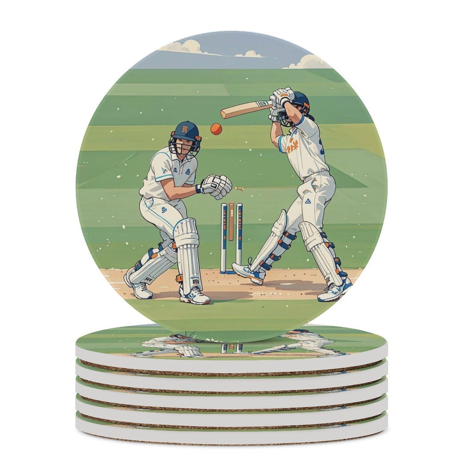 Lot de 6 dessous de verre avec dos en liège - Dessous de verre en céramique - Pour compétition sportive - Antidérapant - Rond - Absorbant - Pour types de tasses, table basse