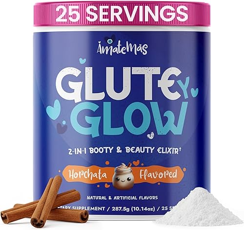 Glute Y Glow by Amatemas - Suplemento de creatina + biotina para mujer para el crecimiento muscular, soporte de glúteos, piel y uñas del cabello,