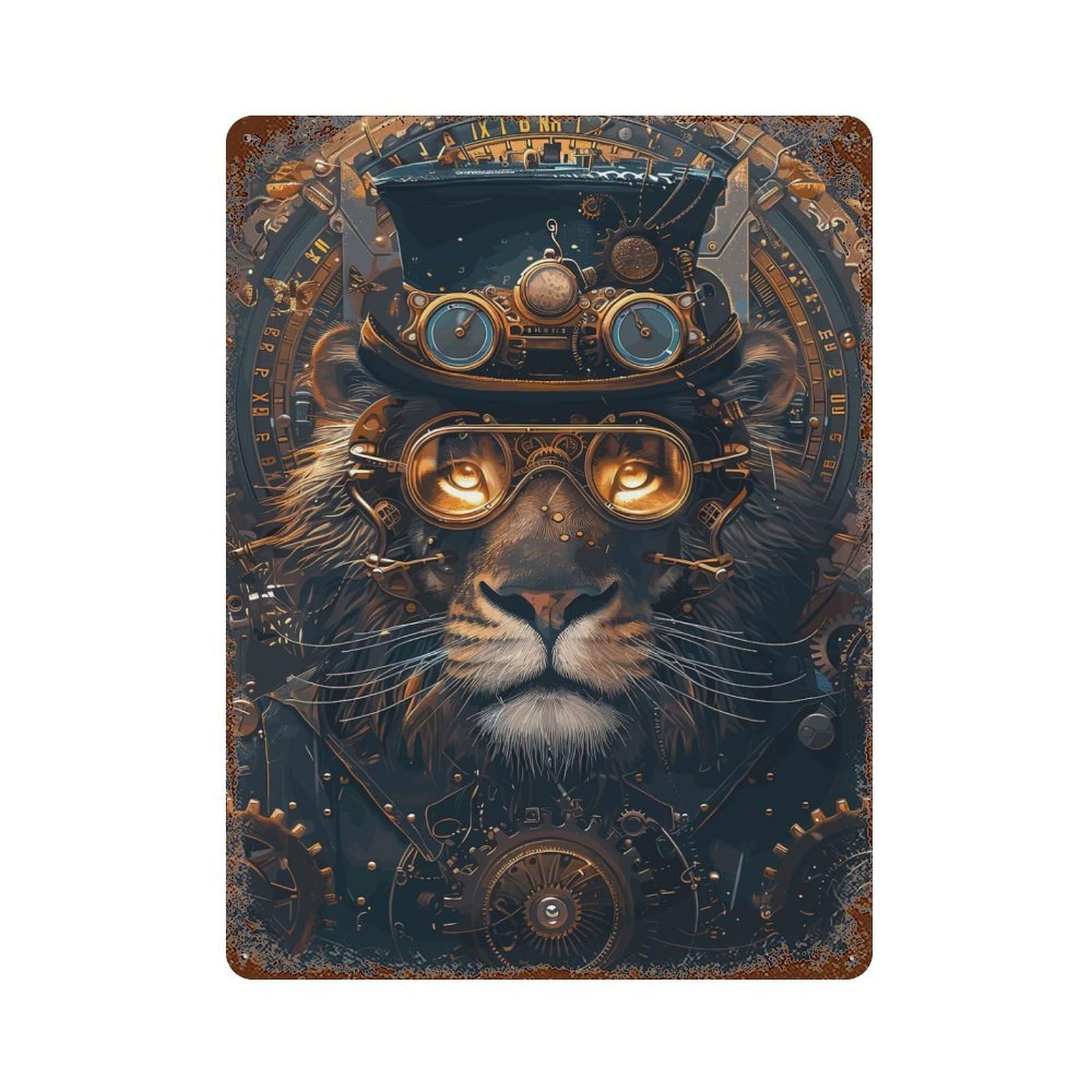 Garage Style Steampunk Animal Lion Vintage Rust Metal Sign 15.7"x11.8", Rustic Home Decor for Bar And Workshop