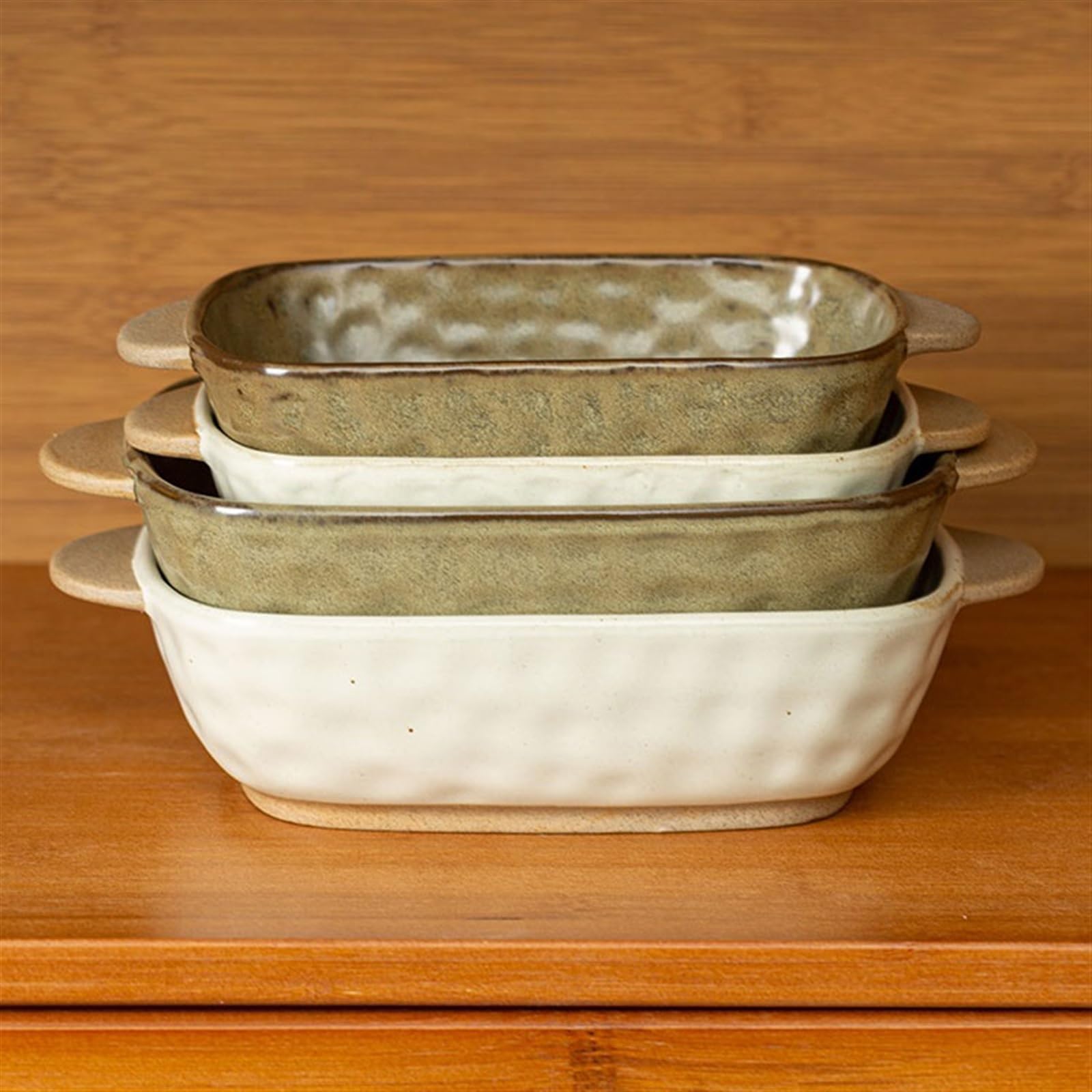 Versatile Pirofila rettangolare in ceramica a doppio orecchio(Green,680ml)