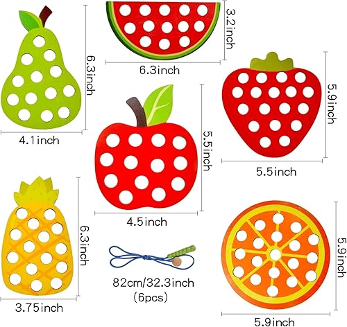 Miniatura 2 de ECam 6 piezas de juguetes con cordones para niños pequeños, juguetes de enhebrado de madera, actividad Montessori educativa y de aprendizaje para