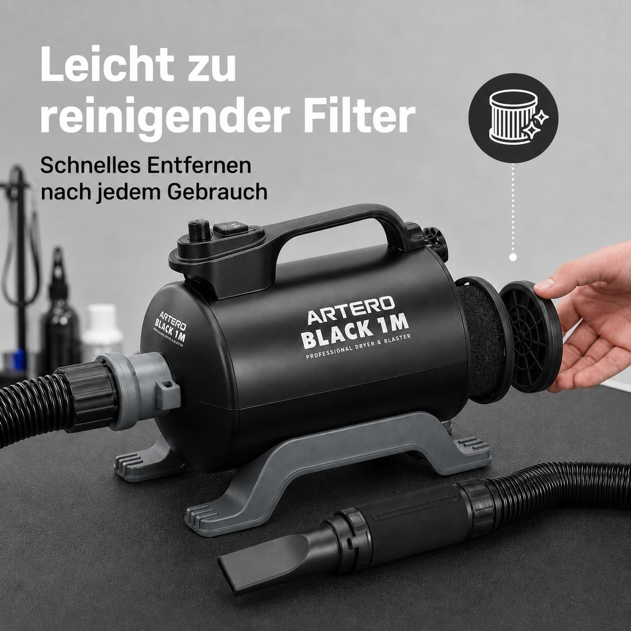 Artero Black. Blaster 1 Motor – Professioneller Hundeföhn, Hohe Leistung und Schnelles Trocknen des Fells