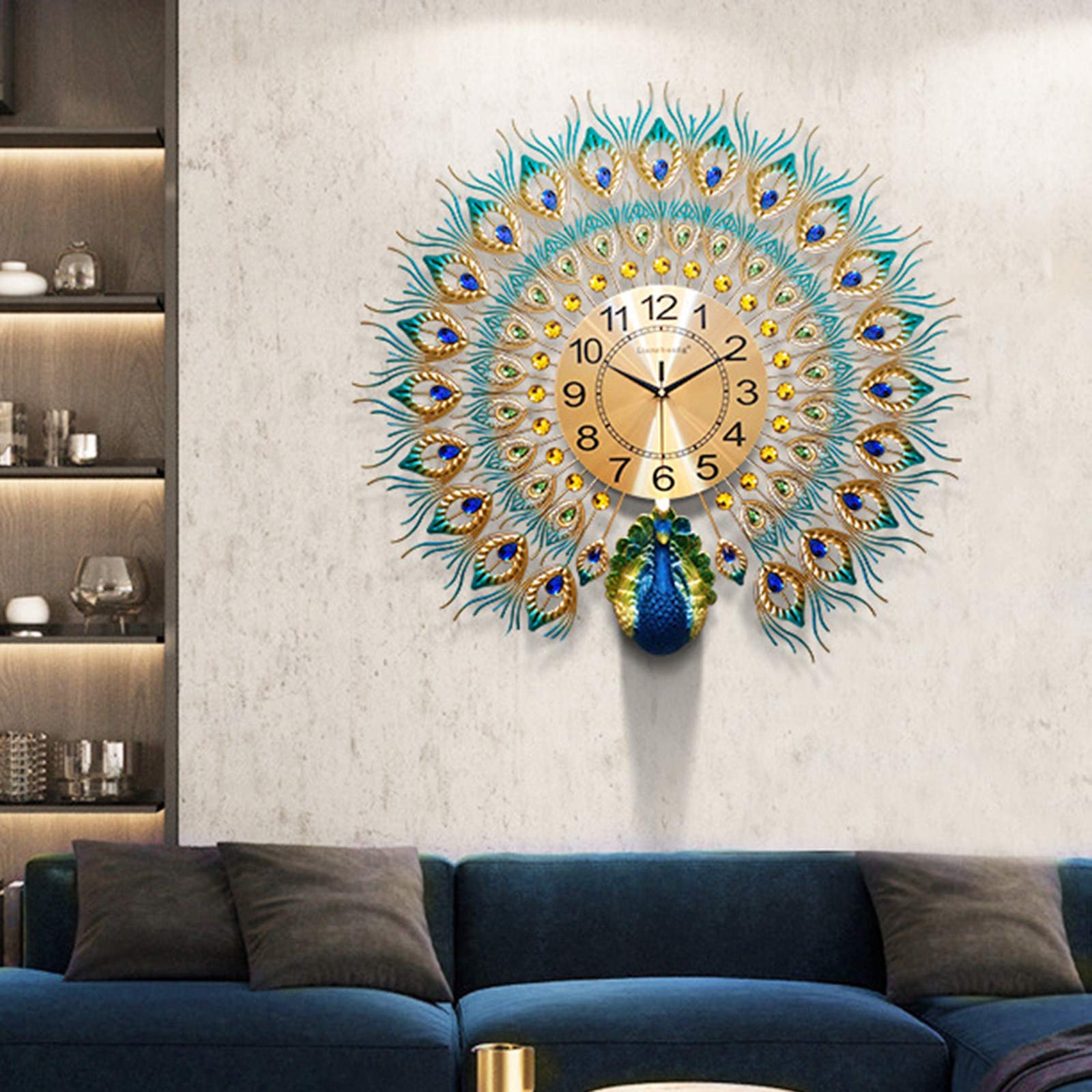 Peacock Wall Clock, Large Wall Clocks for Living Room Decor, Large Decorative Wall Clock Peacock Silent Modern Wall Clock Art Decorative Clock Mute Wall Watch,60cm*58cm