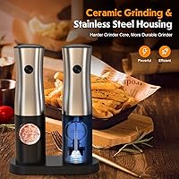 Vista 5 de TOSTOG - Juego de molinillo eléctrico de sal y pimienta, juego de molinillo de sal y pimienta recargable, de acero inoxidable, ajustable, con base