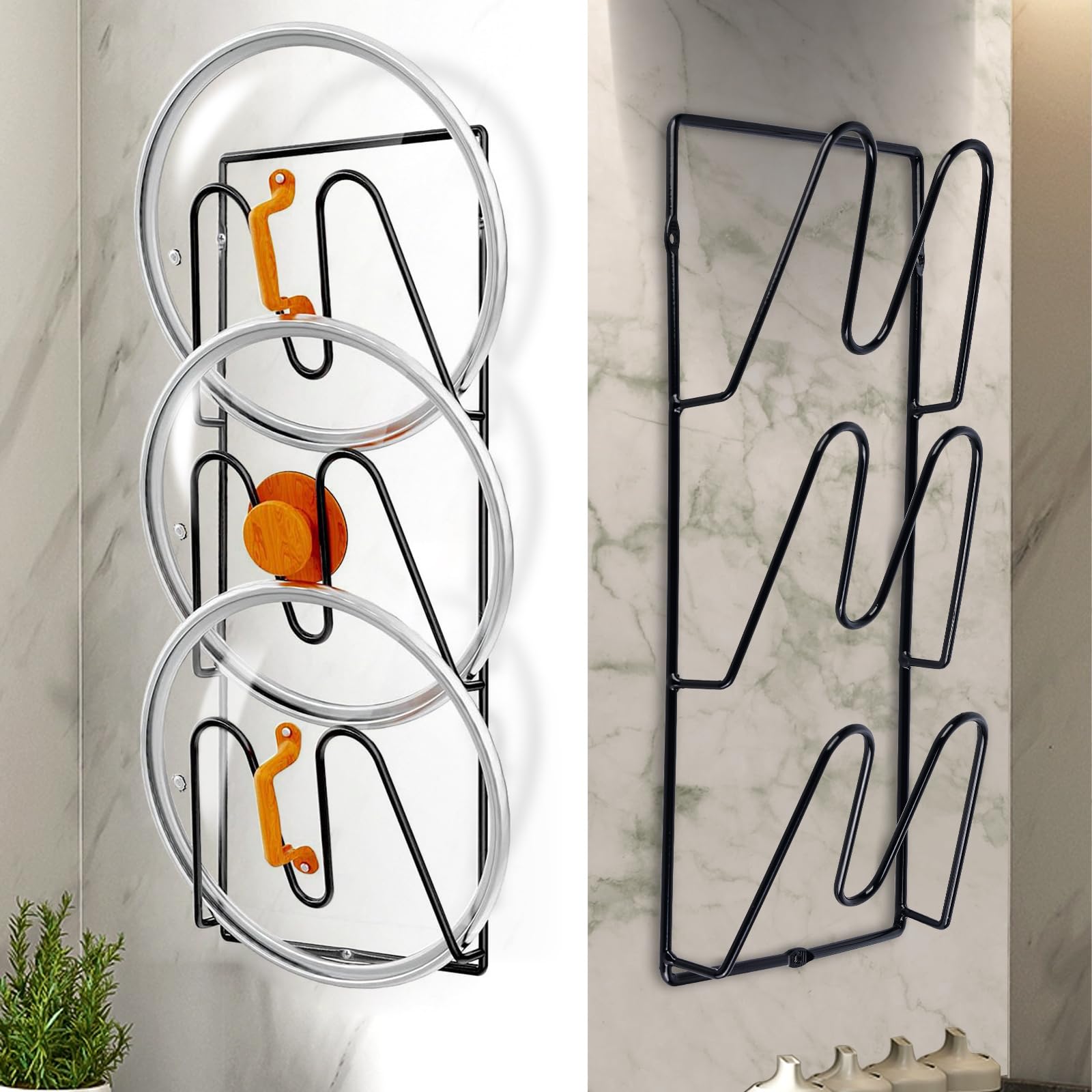 Organizer voor pannendeksels, 6 stuks, wandhouder, wandhouder, pannendekselhouder, wandhouder, wandmontage, pannendekselrek voor thuis, keuken, veelzijdig inzetbaar