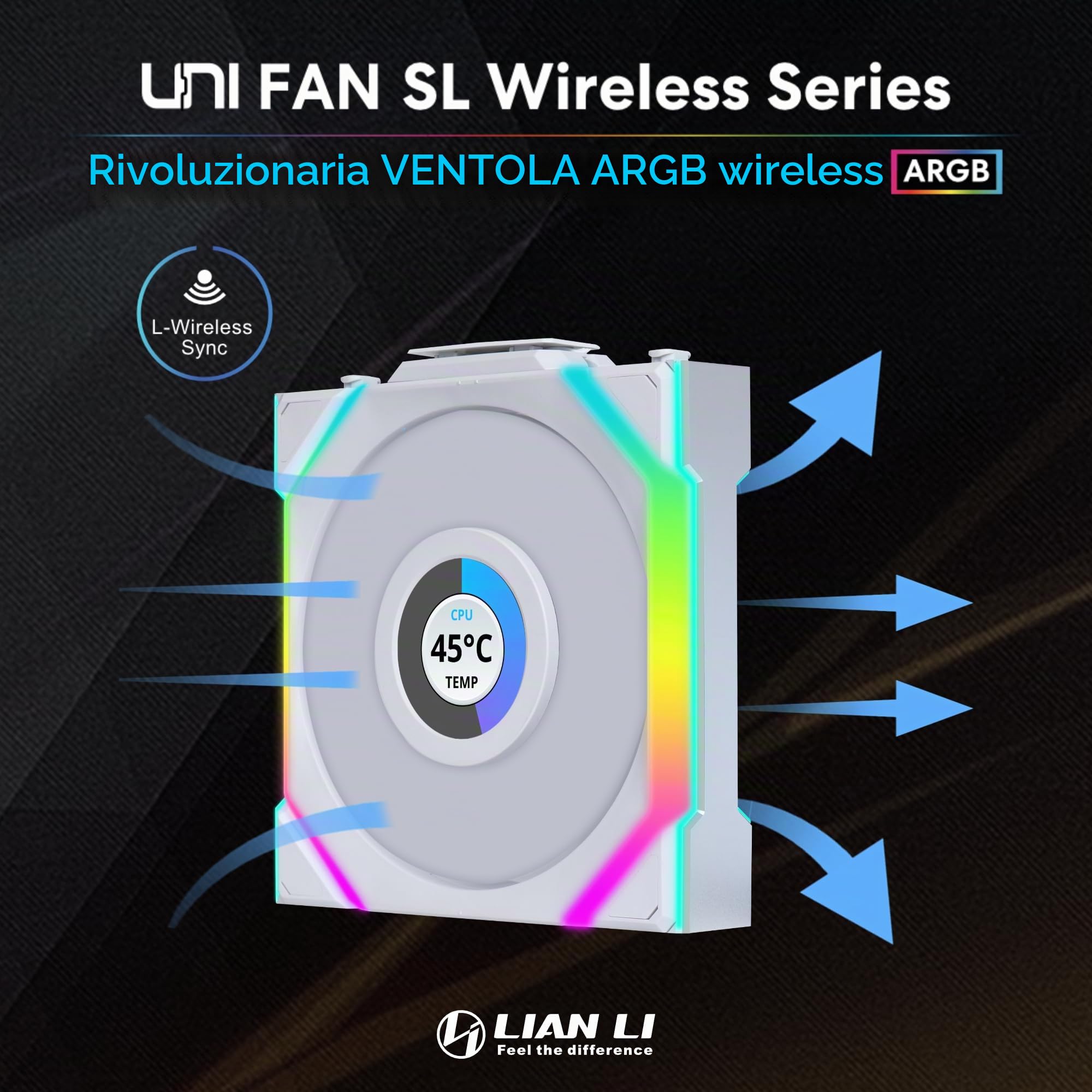 Lian Li Uni Fan SL - LCD wireless 120 - Ventilatore ARGB - Display LCD da 1,6 pollici - Controllo wireless a 2,4 GHz - Driver wireless non incluso e Necessario per l'uso - Bianco