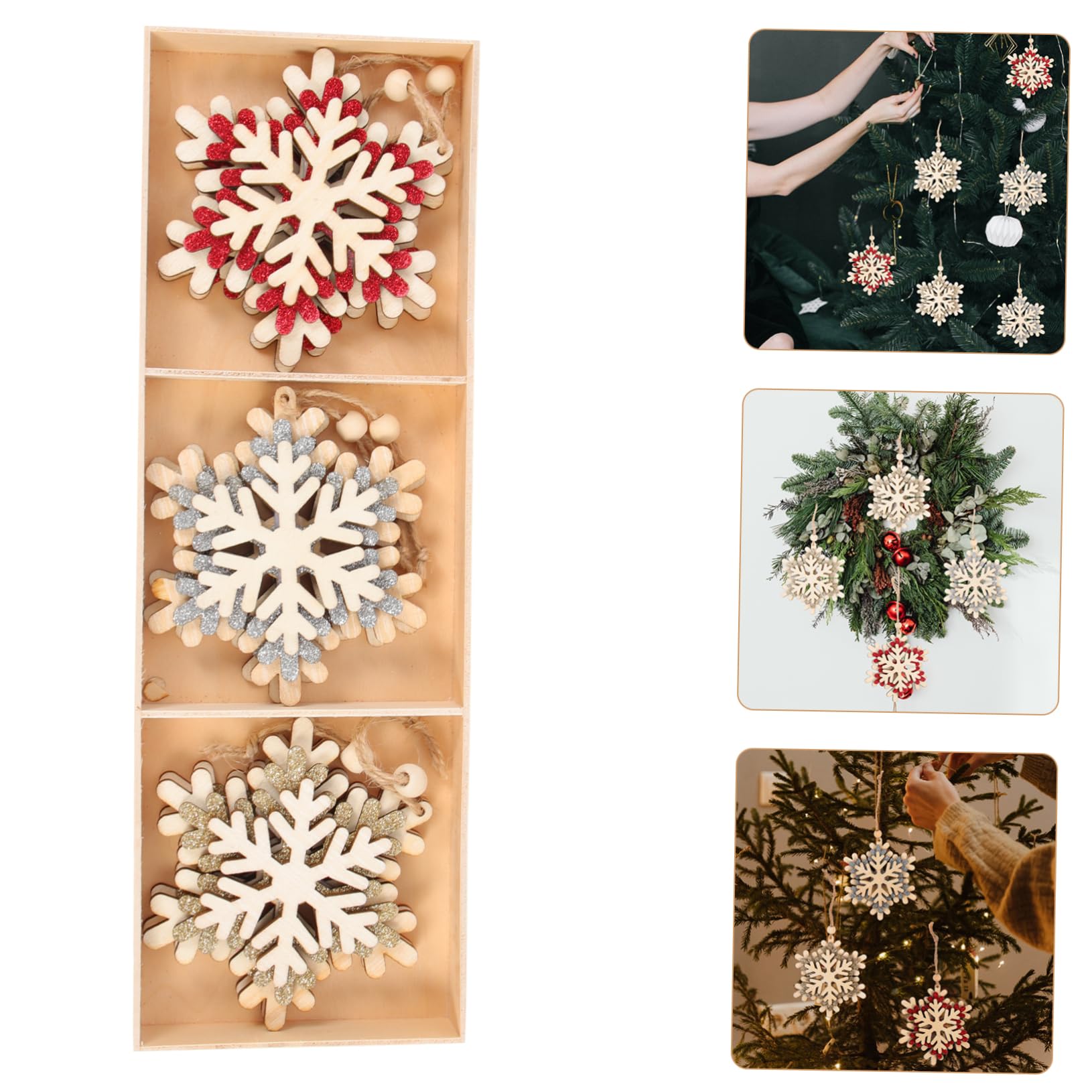5 Sätze Hölzerner Weihnachtsbaum Schnee Dekorationen Girlande Zwerge Schneeflocken Ornamente Weihnachtsdeko Hängende Dekoration Für Weihnachten Weihnachtsbaumschmuck 6 Stück * 5 MAGICLULU