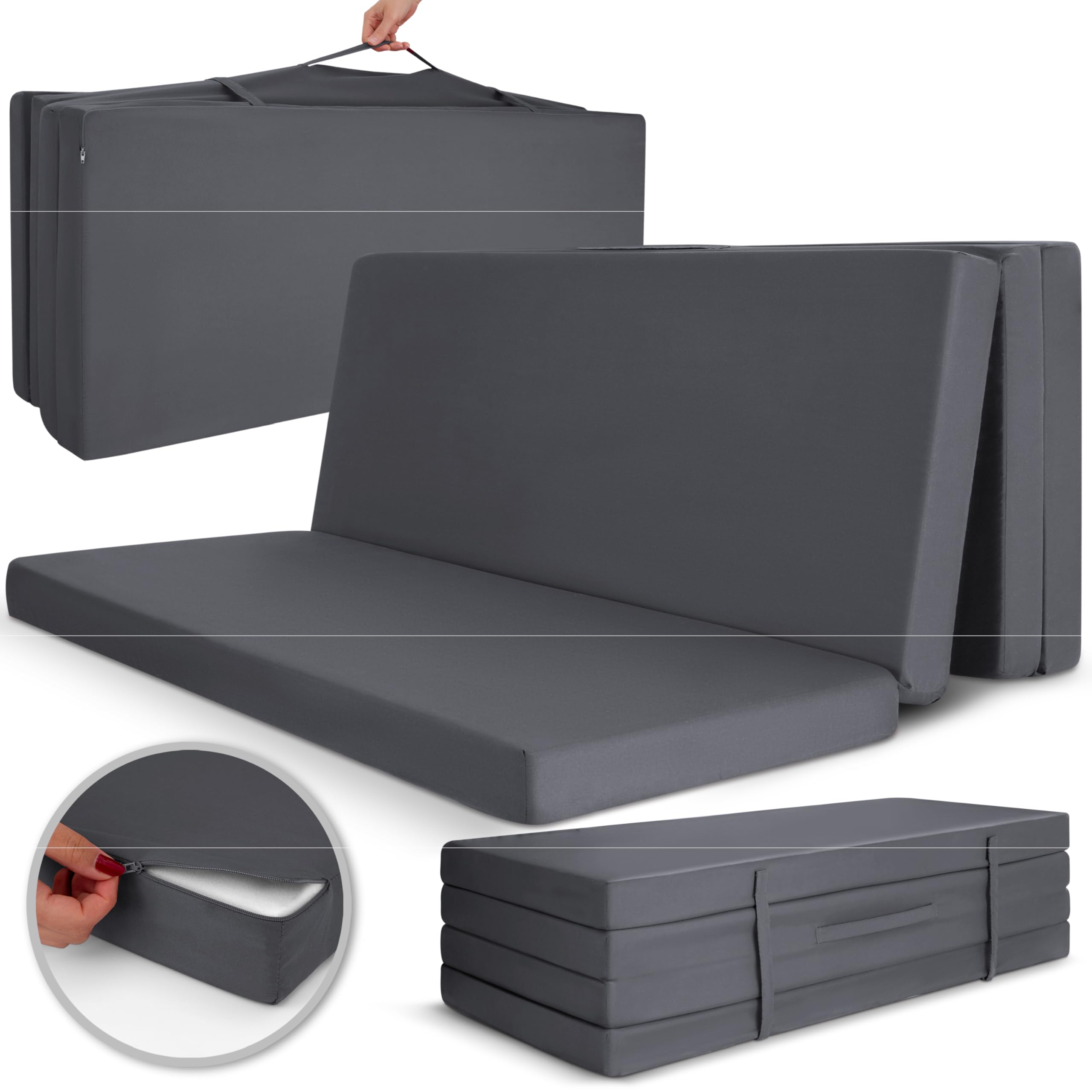 Beautissu Materasso da Campeggio Pieghevole - per Ospiti - Campix 120x195 cm - Soffice Confortevole e Funzionale - Grigio - Materasso Traspirante in Microfibra - Lettino da Viaggio