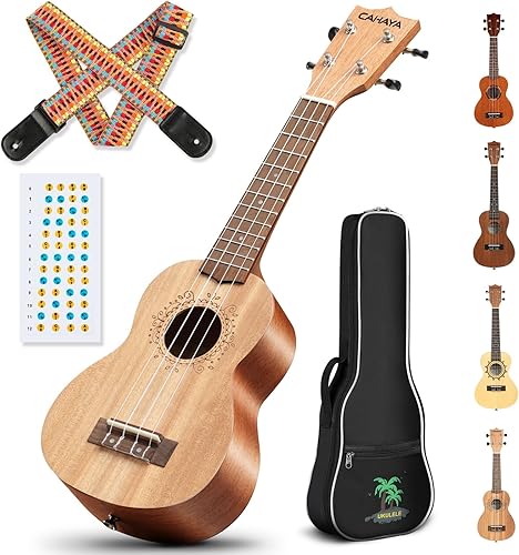 Miniatura 9 de CAHAYA Ukelele de concierto de 23 pulgadas, kit de ukelele para principiantes con bolsa de transporte, correa para el hombro, calcomanías de