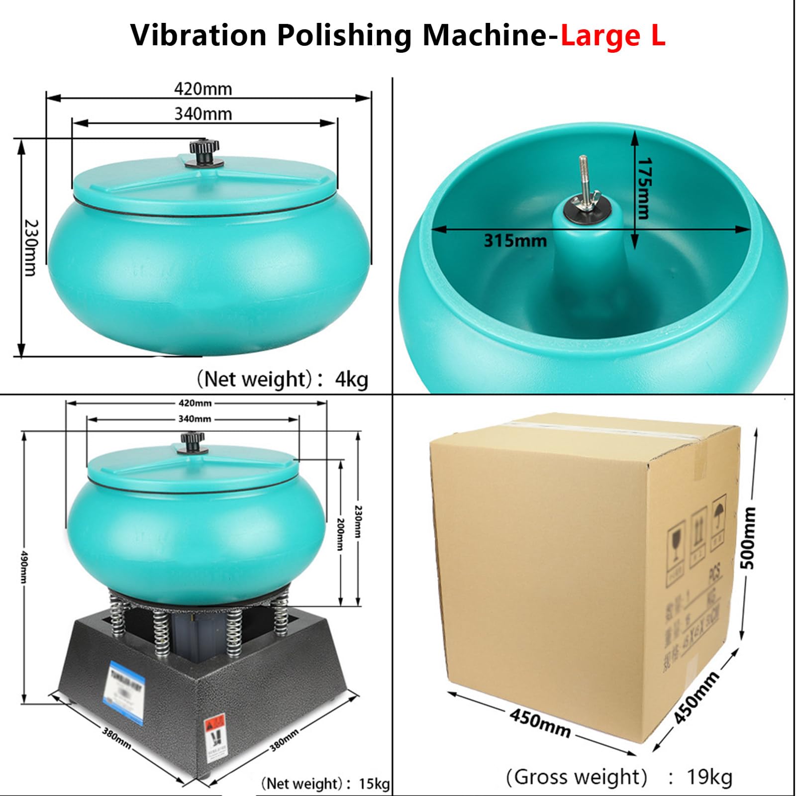 Polerka wibracyjna, zacieraczka 3,5/6,2/12 l, do szlifowania i polerowania powierzchni przedmiotów obrabianych, akcesoriów jubilerskich, części metalowych, części samochodowych L