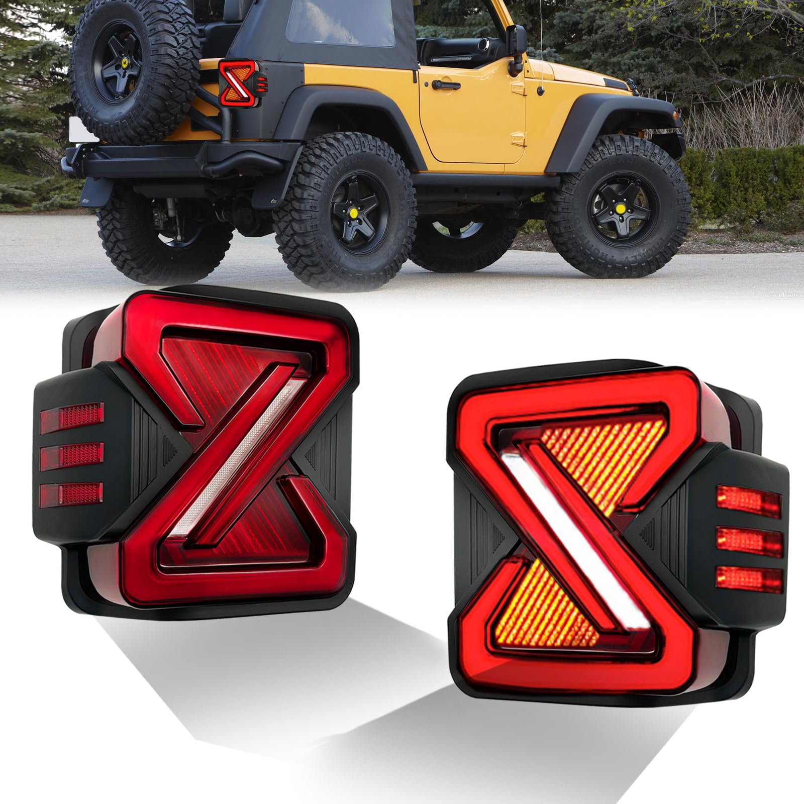 LED Tail Light Fit For 2007-2018 Jeep Wrangler JK JKU Unique Z Shaped Design Red Lens Rear Light with Turn Signal Lamp Brake Reverse Light Parking Lights
