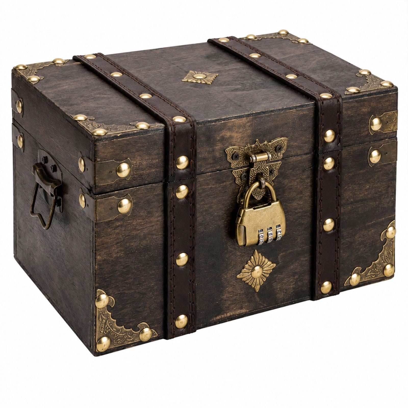 TOUKBEAU Treasure Box with Lock, Large Pirate Treasure Chest (22x15x13.5cm)