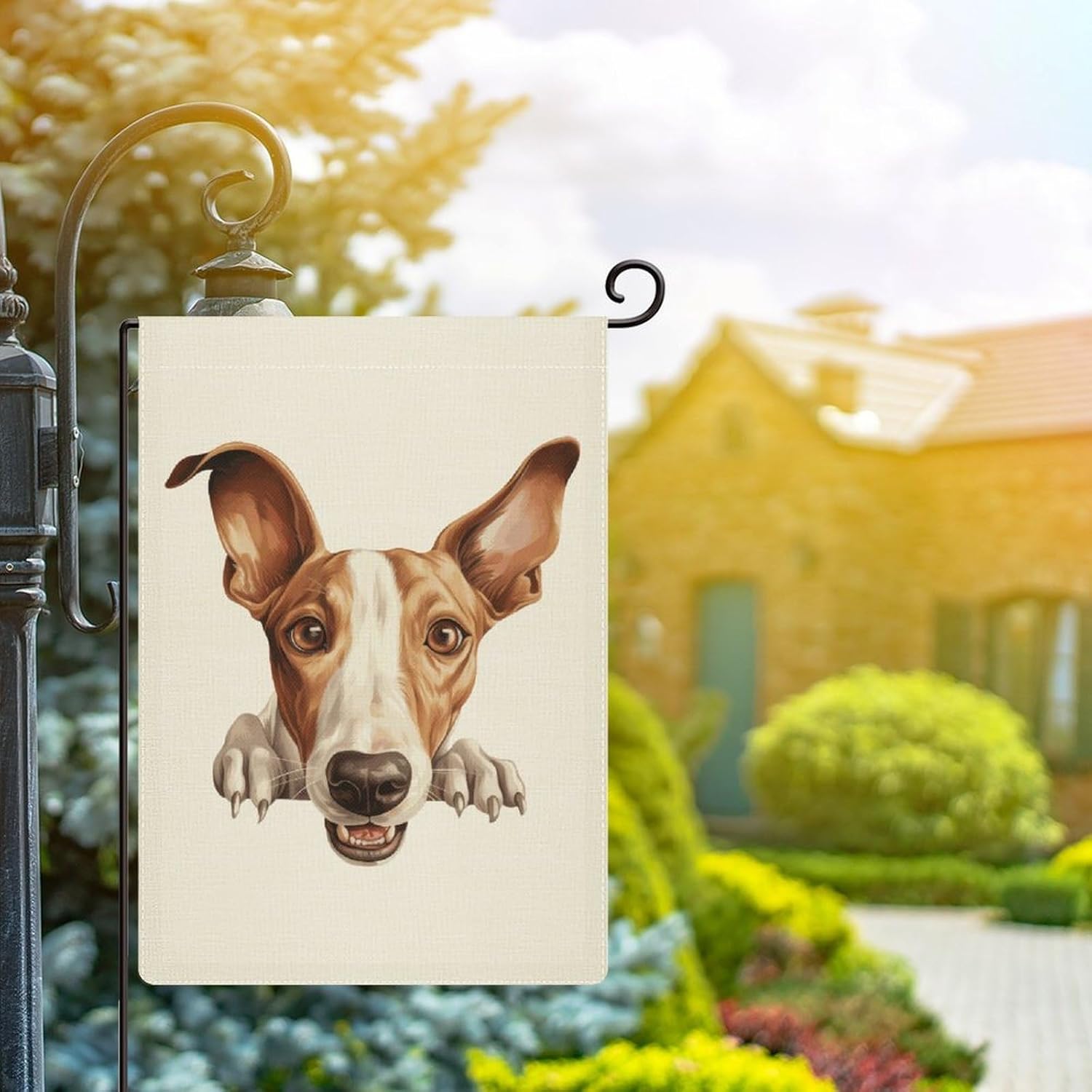 Ibizan Hound Burlap Garden Flag, Peeking Dog Flag Welcome Garden Flags 28"X40" Welcome Double Sided Vertical Yard Outdoor Decoration