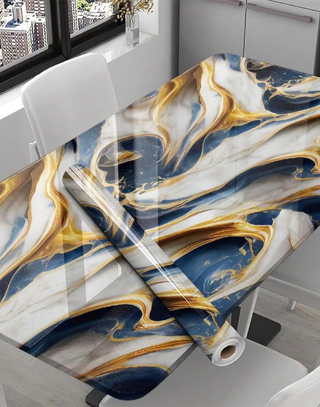 JB'S LAND™ New 2024 Vinyl Marble Wallpaper Peel and Stick Waterproof Wallpaper for Home Kitchen Countertop Cabinet Furniture Oil Proof Kitchen Stickers(60X200) (Luxury Blue Marble)