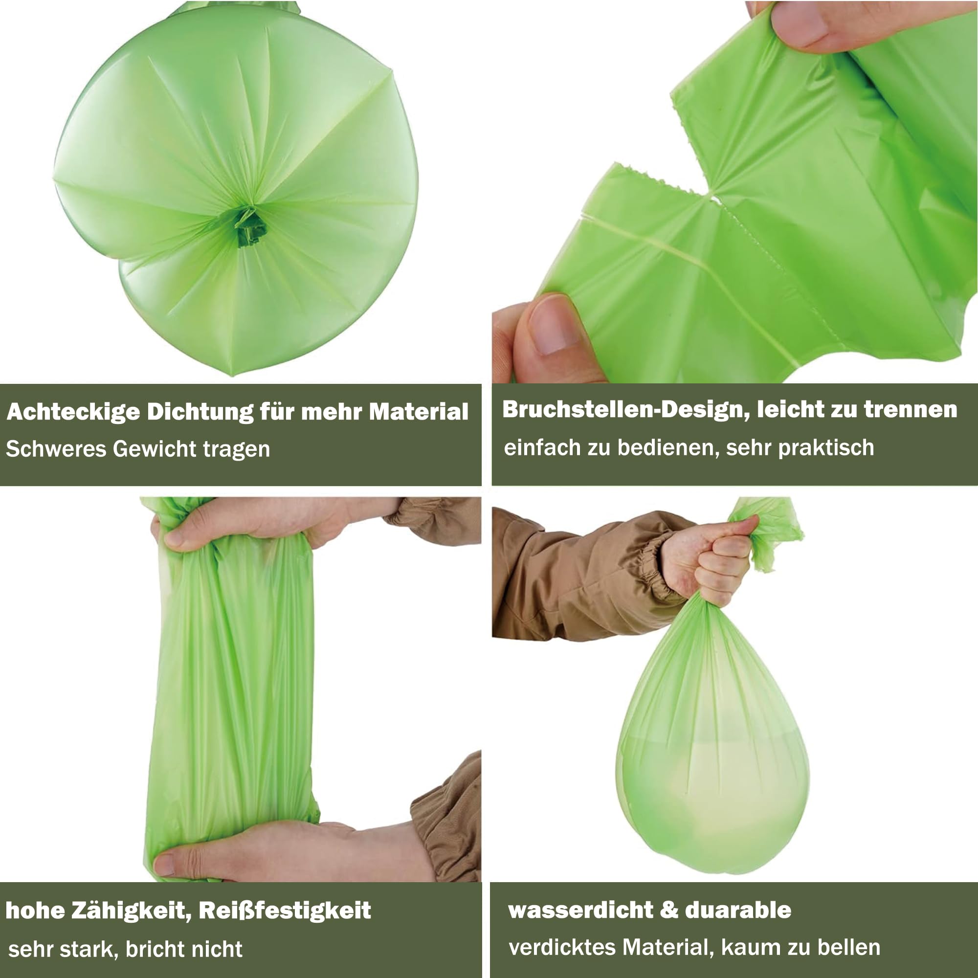 100 sacchetti compostabili da 10 litri con maniglia, biodegradabili da 10 litri, EN 13432, sacchetti per la spazzatura compostabili