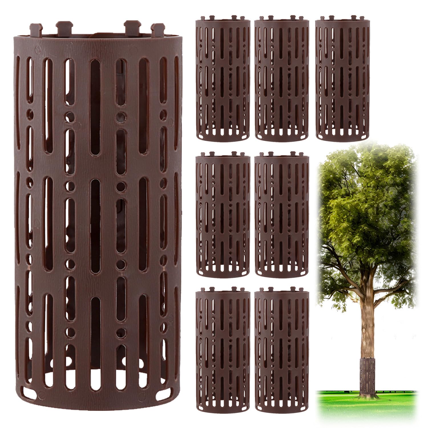 QWORK® 8 Stück Baumstammschutz, Kunststoff Baumstamm Schutz mit Verschlusshaken, Wetterfester Baumschutz