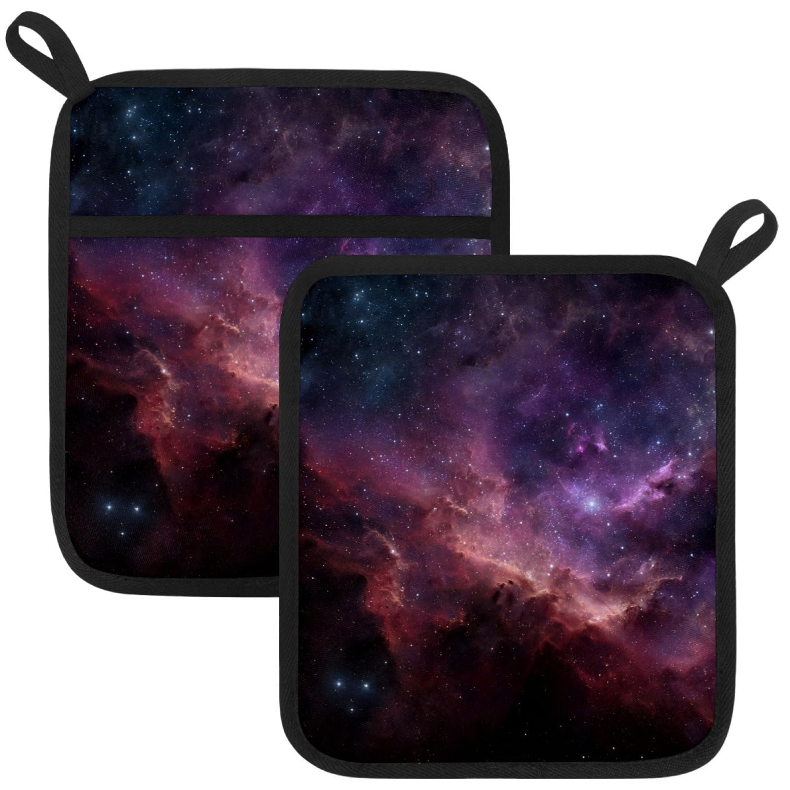 VAPOKF Starry Sky Pot Holders with Pocket for Kitchen Heat Resistant Potholders Large Polyester-Cotton Square Oven Mitts Set