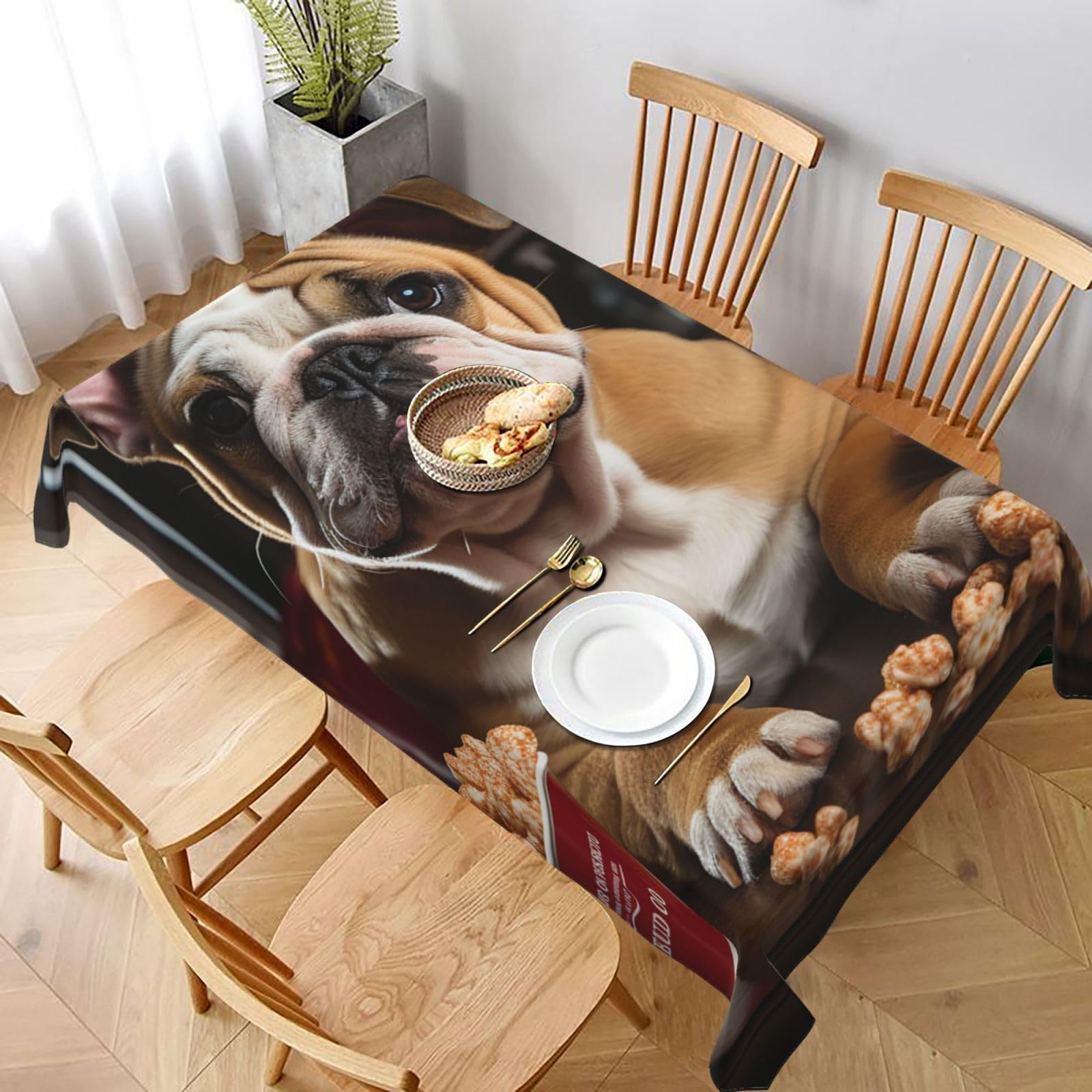 MXDLKSWPOH Table Cloths for Rectangle Tables 152x228 cm Waterproof Farmhouse Table Cloth Bulldog Popcorn Tablecloths Washable Wrinkle Free Table Cover for Dining Table Weddings Events Party Buffet