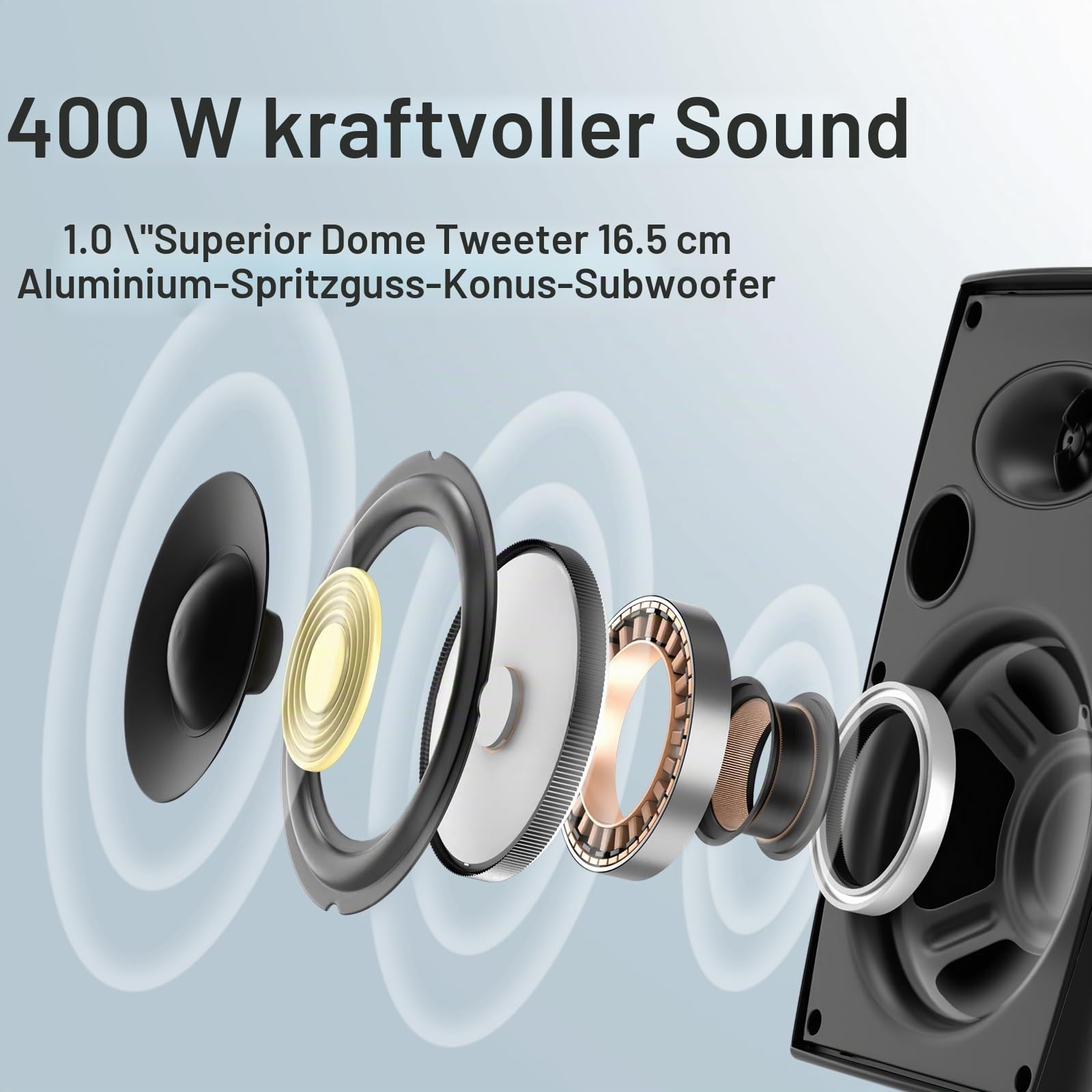 Herdio 6,5 Zoll Outdoor Lautsprecher wasserdicht Passive 2-Wege 400W Wandlautsprecher mit kraftvollem Bass für Patio Home Indoor Poolside Deck Backyard (Paar, Schwarz)