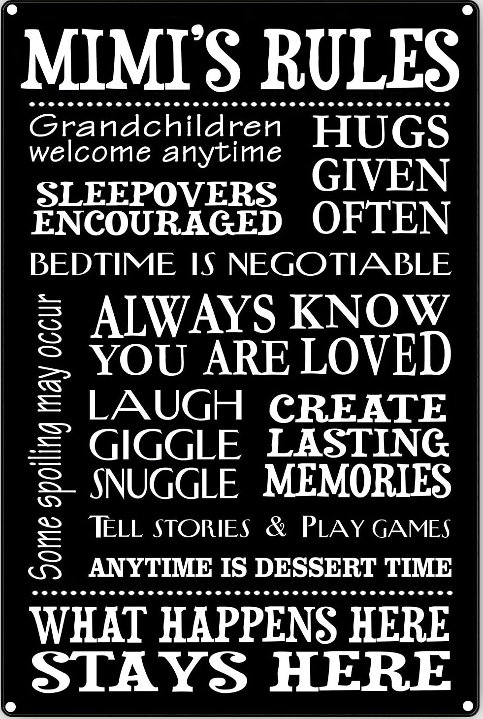 Mimi's Rule Place Vintage Sign Grandchildren Welcome Anytime Metal Sign